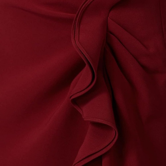 PRABAL GURUNG | Collective ruffle slitted midi skirt Dark Red | Sz 6 - Picture 7 of 8